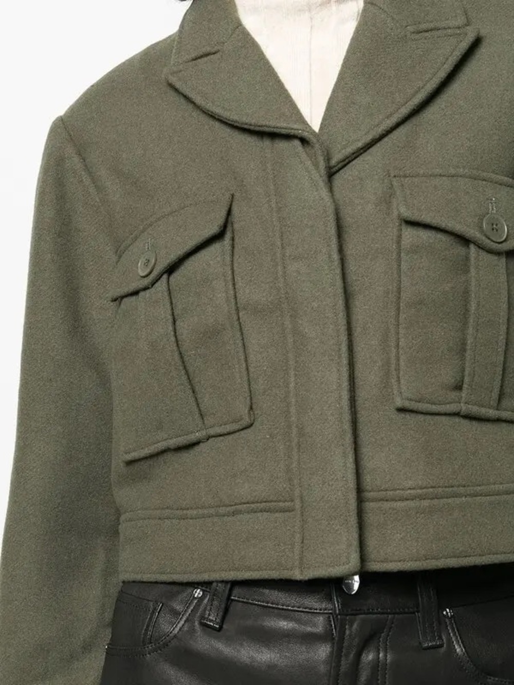ANINE BING Dallas Cropped Military-Style Wool Blend Jacket in Olive - Picture 5 of 11